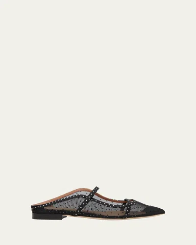 Malone Souliers Maureen Polka Dot Mesh Ballerina Mules In Black