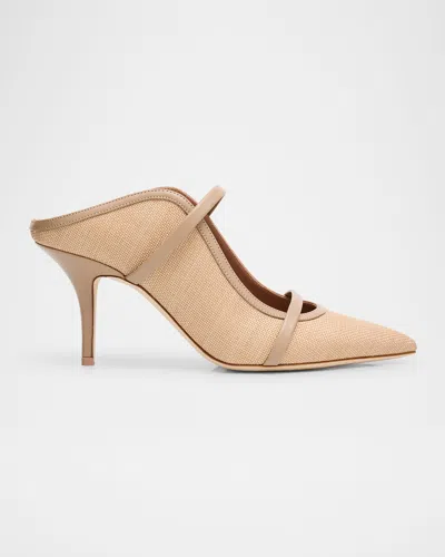 Malone Souliers Maureen Raffia Dual-band Mule Pumps In Beige