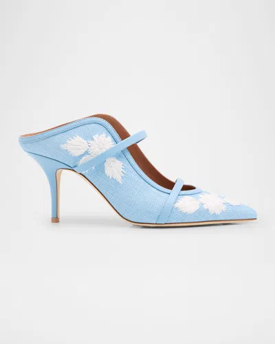 Malone Souliers Maureen Raffia Dual-band Mule Pumps In Sky Blue White