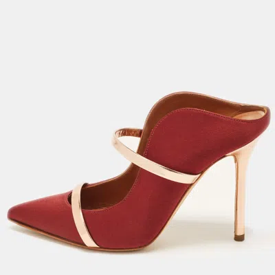 Pre-owned Malone Souliers Maureen Size 35 Burgundy/rose Gold Leather And Satin Mules