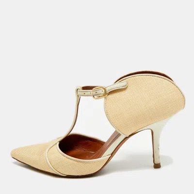 Pre-owned Malone Souliers Maureen Size 37 Cream/beige Leather And Raffia Mules In White