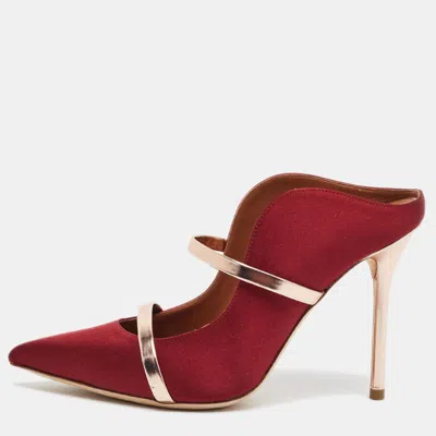 Pre-owned Malone Souliers Maureen Size 37 Red/rose Gold Leather And Satin Mules
