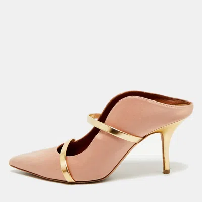 Pre-owned Malone Souliers Maureen Size 38 Pink/gold Leather And Satin Mules