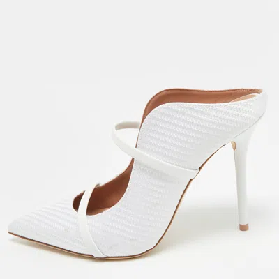 Pre-owned Malone Souliers Maureen Size 39 White Jacquard And Leather Mules