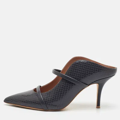 Pre-owned Malone Souliers Maureen Size 39.5 Grey Snakeskin Embossed Leather Heel Mules In Gray
