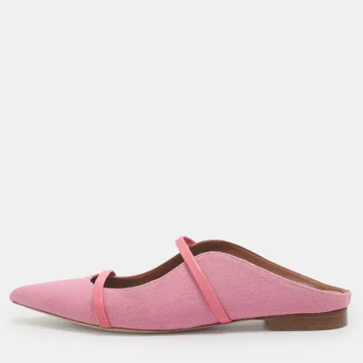 Pre-owned Malone Souliers Maureen Size 39.5 Pink Canvas And Leather Flat Mules