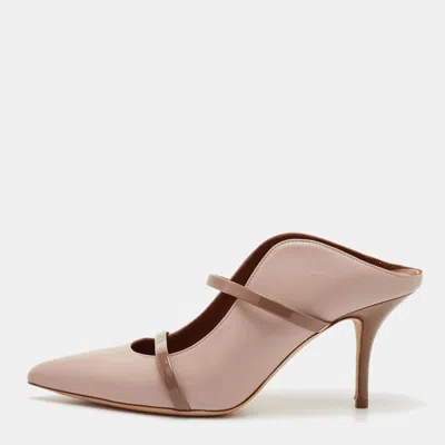 Pre-owned Malone Souliers Maureen Size 40 Beige Leather And Patent Pointed Toe Mules In Sand