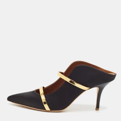 Pre-owned Malone Souliers Maureen Size 40 Black/gold Leather And Satin Mules
