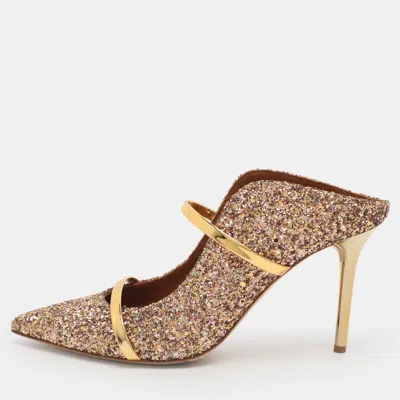 Pre-owned Malone Souliers Maureen Size 41 Gold Foil Leather And Glitter Mules