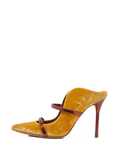 Pre-owned Malone Souliers Maureen Velvet Heeled Mules In Yellow