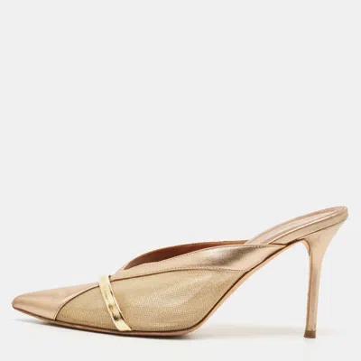 Pre-owned Malone Souliers Metallic Gold/bronze Mesh And Leather Bobbi Mules Size 38