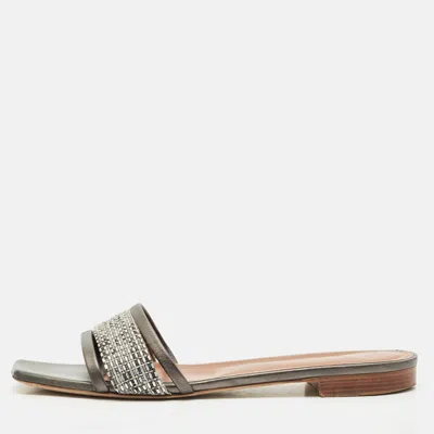 Malone Souliers Metallic Grey/silver Leather And Fabric Demi Flat Slides In Multi