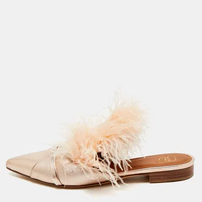 Malone Souliers Metallic Leather And Feather Pointed Toe Flat Mules In Multi