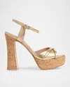 Malone Souliers Metallic Leather Crisscross Cork Platform Sandals In Antique Gold