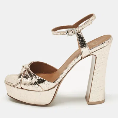 Pre-owned Malone Souliers Metallic Leather Platform Ankle Strap Sandals Size 38.5 In Gold