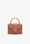 Malone Souliers Mini Audrey Crest Buckle Top Handle Bag In Leather In Blush