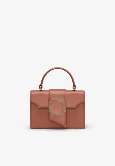 Malone Souliers Mini Audrey Crest Buckle Top Handle Bag In Leather In Blush