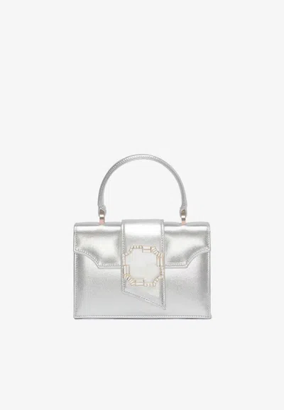Malone Souliers Mini Audrey Crest Buckle Top Handle Bag In Metallic Leather