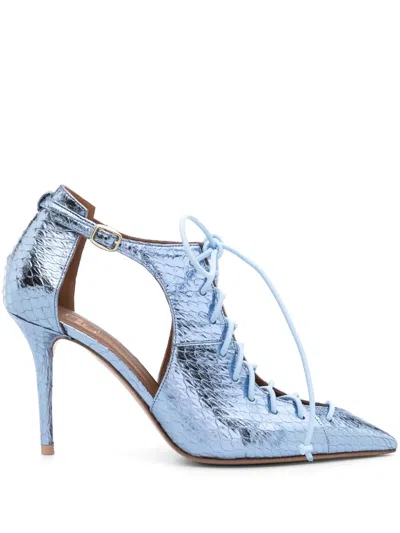 Malone Souliers Montana 85mm Steel Blue Metallic Printed Skin Leather Pumps