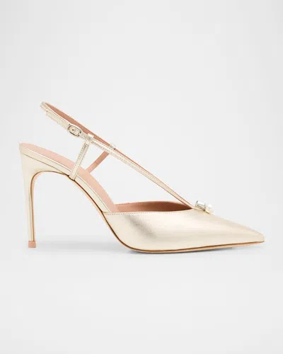 MALONE SOULIERS MOORE METALLIC NAPPA LEATHER POINTED-TOE SLINGBACK PUMPS