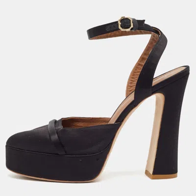 Pre-owned Malone Souliers Mora Size 40 Black Satin Platform Ankle Strap Pumps