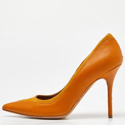 Pre-owned Malone Souliers Mustard Leather And Suede Pointed Toe Pumps Size 39 In Yellow