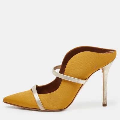 Pre-owned Malone Souliers Mustard Yellow/gold Fabric And Leather Maureen Mules Size 37