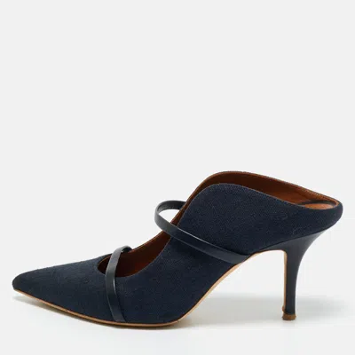 Pre-owned Malone Souliers Navy Blue Fabric And Leather Maureen Mules Size 40