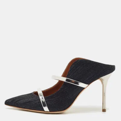 Pre-owned Malone Souliers Navy Blue Lurex Fabric Maureen Heel Mules Size 37
