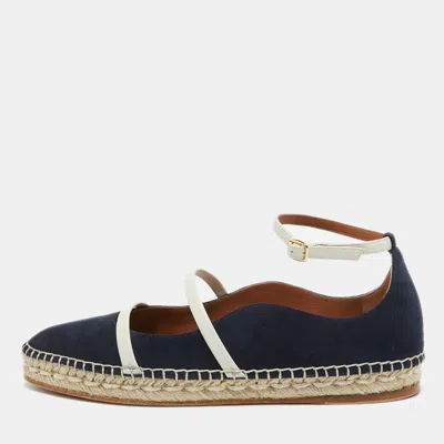 Pre-owned Malone Souliers Navy Blue Suede Selina Espadrilles Sandals Size 38