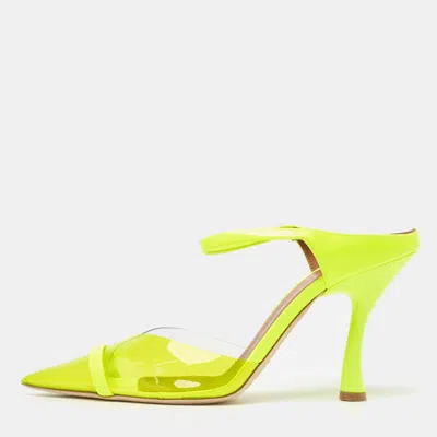 Pre-owned Malone Souliers Neon Green Pvc And Patent Leather Iona Mules Size 38.5