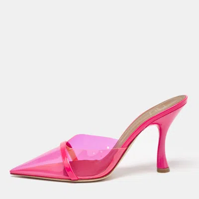 Pre-owned Malone Souliers Neon Pink Patent Leather And Pvc Joella Heel Mules Size 37.5