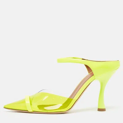 Pre-owned Malone Souliers Neon Yellow Patent And Pvc Iona Mules Size 37