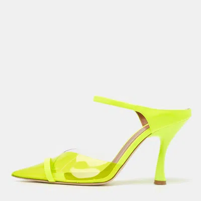 Pre-owned Malone Souliers Neon Yellow Pvc And Patent Leather Lona Mules Size 38.5