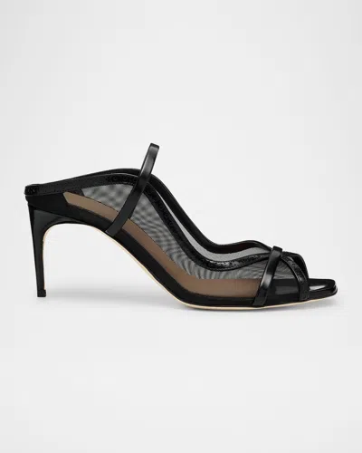 Malone Souliers Noah Brushed Calf Leather Mesh Double-strap Mule Sandals In Black
