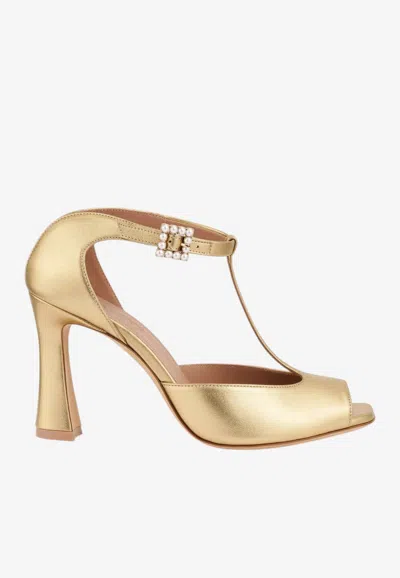 Malone Souliers Nomi 90 Metallic Leather Sandals In Gold