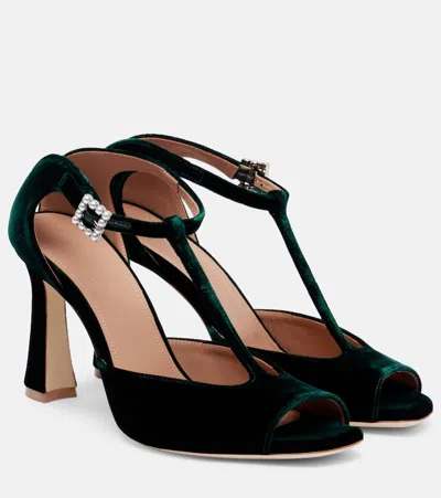 Malone Souliers Nomi 90 Velvet Sandals In Green