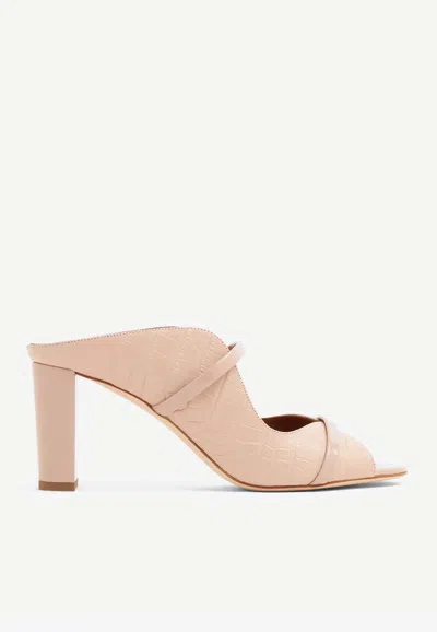 Malone Souliers Norah 70 Croc-embossed Leather Mules In Almond