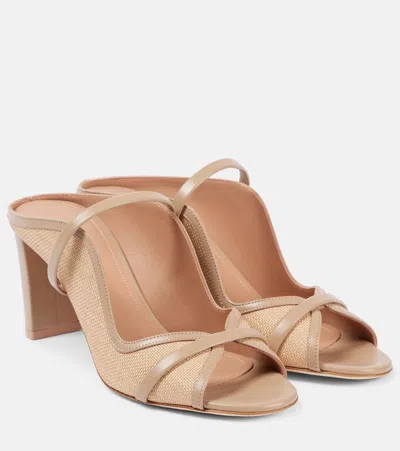 Malone Souliers Norah 70 Leather-trimmed Sandals In Lino/mushroom