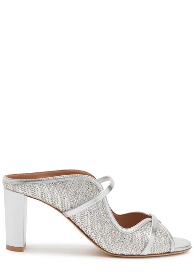 Malone Souliers Norah 70 Metallic Raffia Sandals In Silver