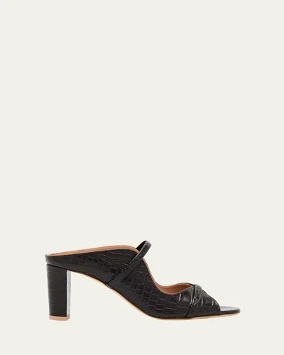 Malone Souliers Norah Croc-embossed Leather Double-strap Mule Sandals In Brown