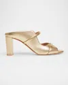 Malone Souliers Norah Metallic Leather Two-band Block Heel Sandals In Antique Gold
