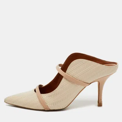 Malone Souliers Off White/beige Woven Leather Maureen Pointed Toe Mules