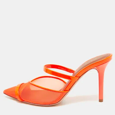 Pre-owned Malone Souliers Orange Mesh And Patent Clio Mules Size 35