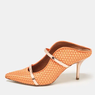 Pre-owned Malone Souliers Orange Woven Satin Maureen Mules Size 39