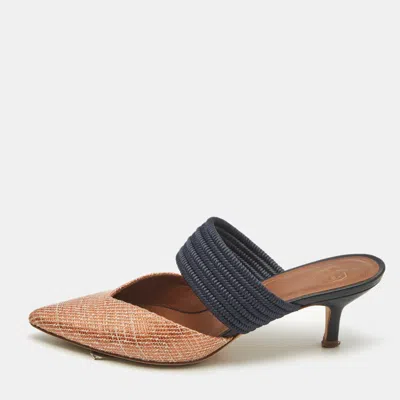 Pre-owned Malone Souliers Orange/blue Woven Straw Maisie Heel Mules Size 35