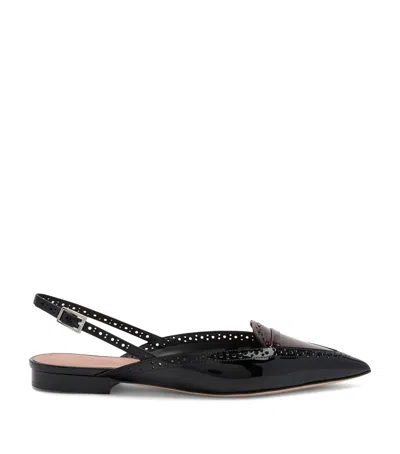 Malone Souliers Patent Leather Leopard Print Laurie Slingback Flats In Black