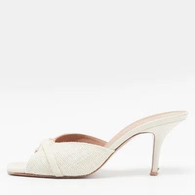 Pre-owned Malone Souliers Patricia 70 Size 37 Cream Leather And Straw Slide Sandals