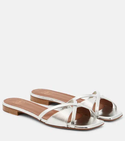 Malone Souliers Penn Embossed Leather Slides In Silver/silver