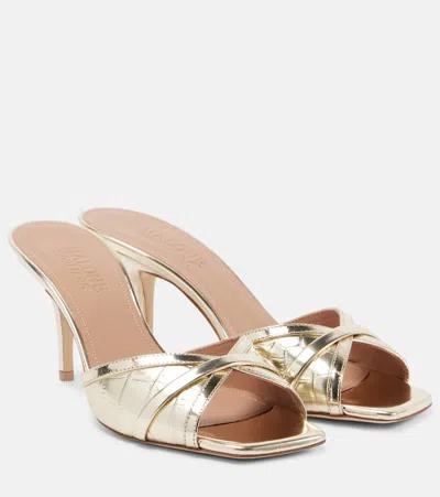 Malone Souliers Perla 70 Croc-effect Leather Mules In Gold